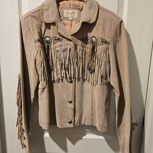Scully Beige Fringe Leather Jacket